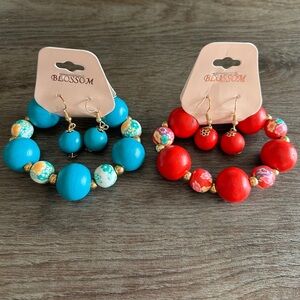 1/$13 2/$15: Black, Red and Blue Beaded Bracelet & Earrings Set